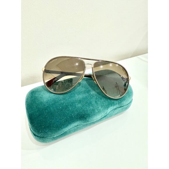 Gucci GG 2887/S Dark Chocolate Leather Framed Gold Lens Aviator Sunglasses - Picture 4 of 9